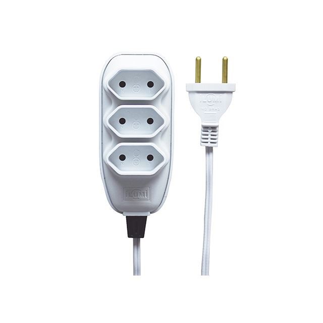 EXTENSAO COMPACTA BRANCA 05 M 3 TOMADAS 2 PINOS PARALELO 10A (17921)- ILUMI