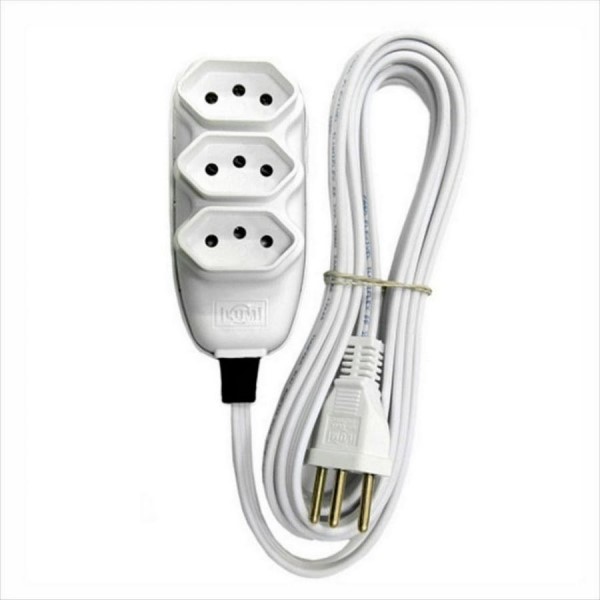 EXTENSAO COMPACTA BRANCA 05 M 3 TOMADAS 2 PINOS + T PP 10A (171001) - ILUMI