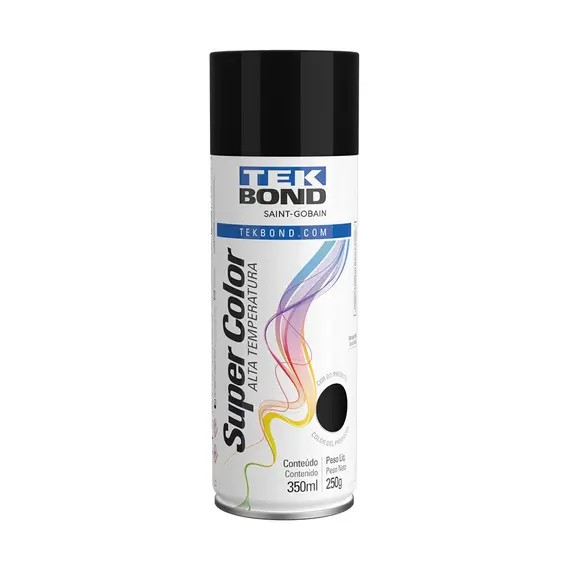 TINTA SPRAY ALTA TEMPERATURA PRETO FOSCO 350 ML - TEK BOND
