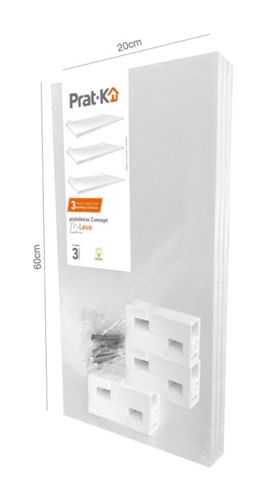 PRATELEIRA C/ SUPORTE PVC 20 CM X 60 CM BRANCA KIT3PÇ (10263.020) ME LEVE - PRAT K