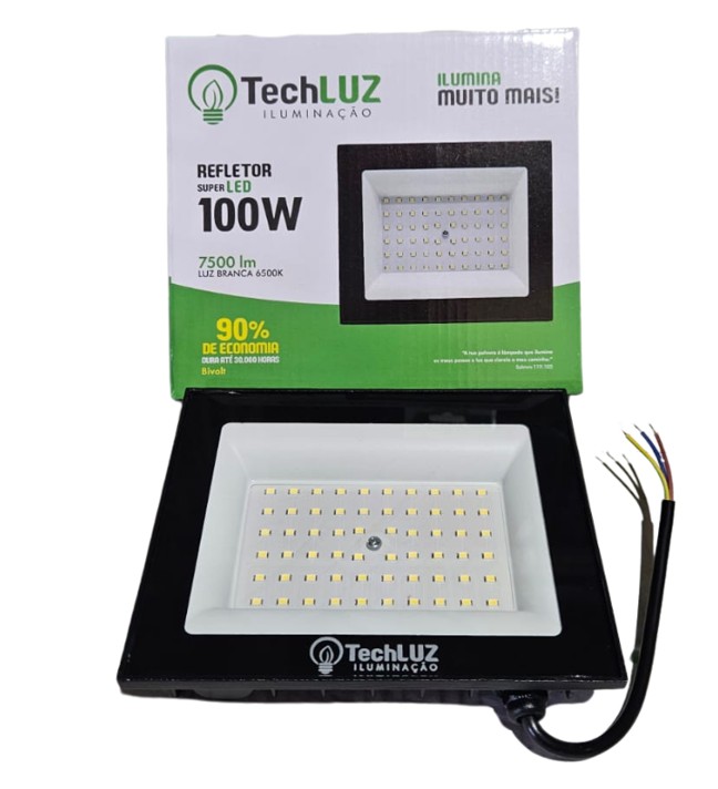 REFLETOR LED PRETO 100W 6500K IP66 - TECHLUZ