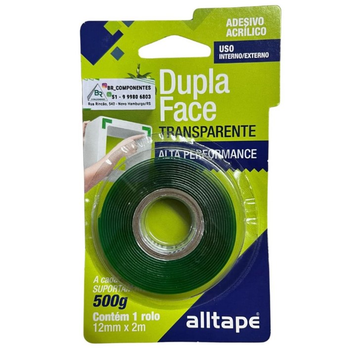 FITA DUPLA FACE ACRILICA VERDE 12 MM X 2 M (PRO12070004) - ALLTAPE