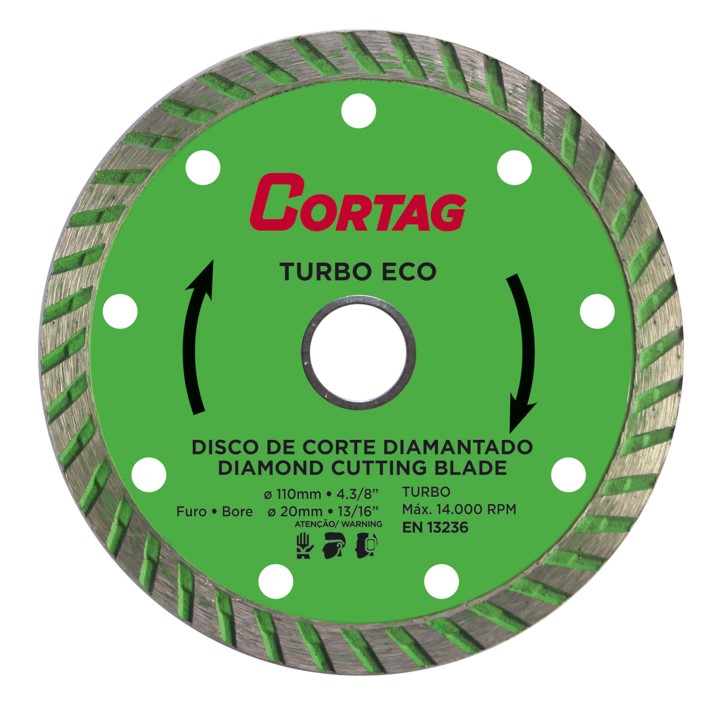 DISCO CORTE DIAMANTADO TURBO ECO 110 MM X 20 MM (60598) - CORTAG