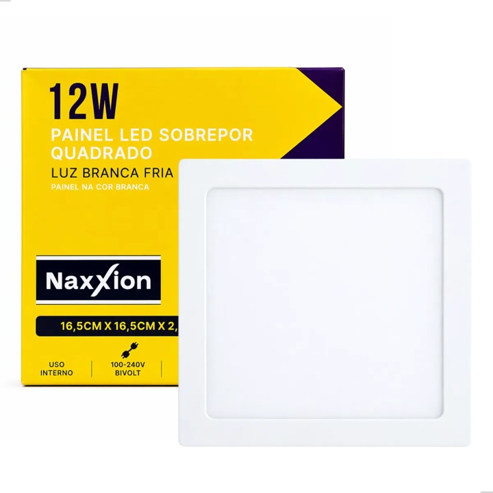 PAINEL LED SOBREPOR QUADRADO BRANCO 12W 6500K - NAXXION