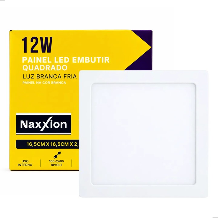 PAINEL LED EMBUTIR QUADRADO BRANCO 12W 6500K - NAXXION