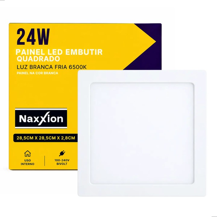 PAINEL LED EMBUTIR QUADRADO BRANCO 24W 6500K - NAXXION
