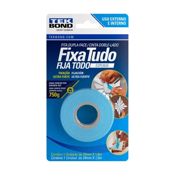 FITA DUPLA FACE ESPUMA 24 MM X 1,5 M BLISTER - TEK BOND