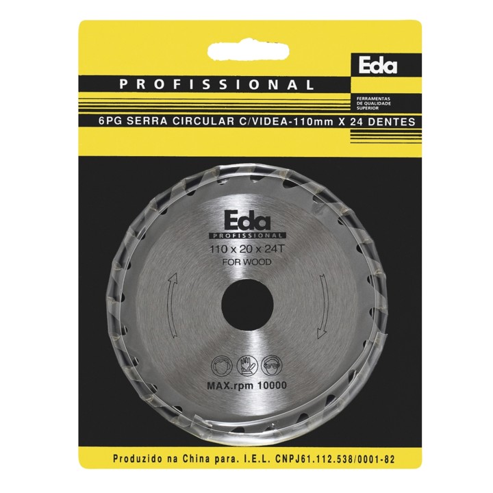 SERRA CIRCULAR WIDEA 110 MM (4 3/8´) 24 DENTES C/ ANEL DE REDUCAO 20 MM - EDA
