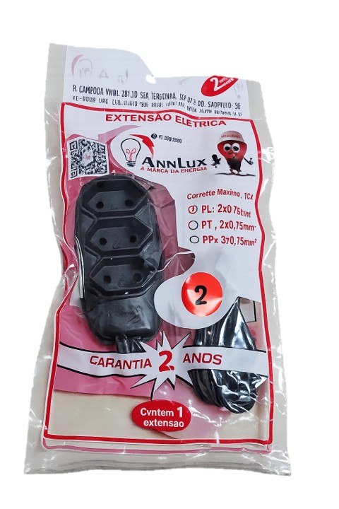 EXTENSAO CABO PARALELO PRETA 02 M 3 TOMADAS 2 PINOS 10A (32-664)  - ANNLUX