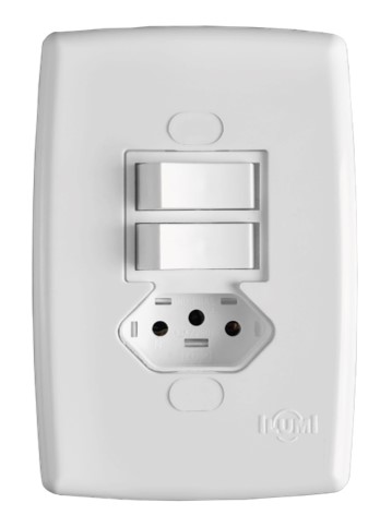 SAFIRA CONJ 4 X 2 2 INTERRUPTOR SIMPLES + 1 TOMADA 3 PINOS 10A BRANCO (22210) - ILUMI